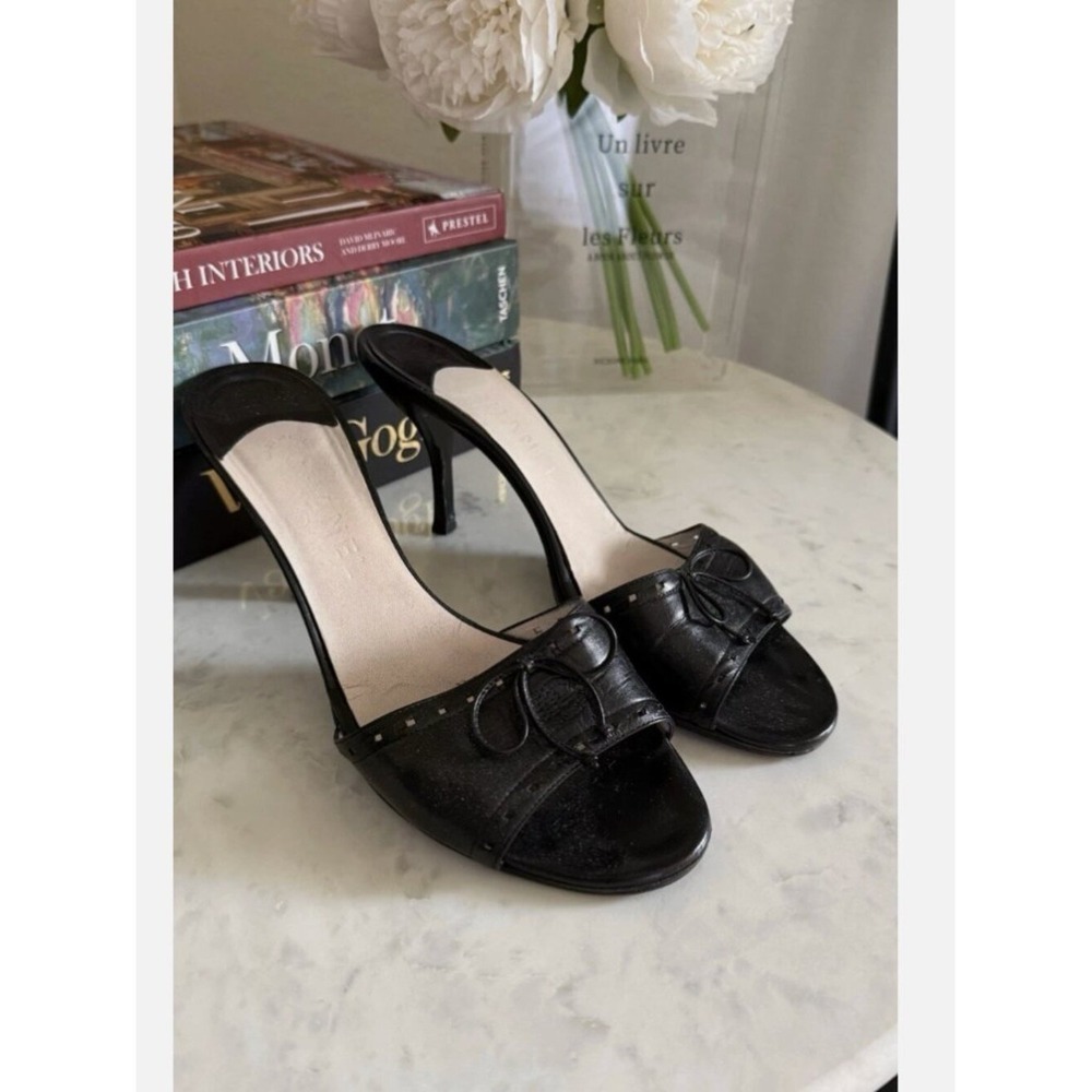 CHANEL S/S 2005 Leather Bow Sandals Mules Open Toe Sandals Heels Shoes 41 - Picture 6 of 8